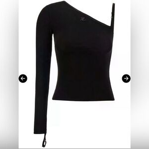 Courrèges Asymmetric One-Shoulder Long Sleeve Black Top